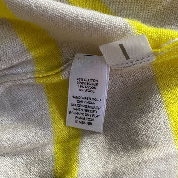 Loft beige & Bright Yellow Stripe Peplum Top with Statement Zipper Back Size S - Picture 6 of 6